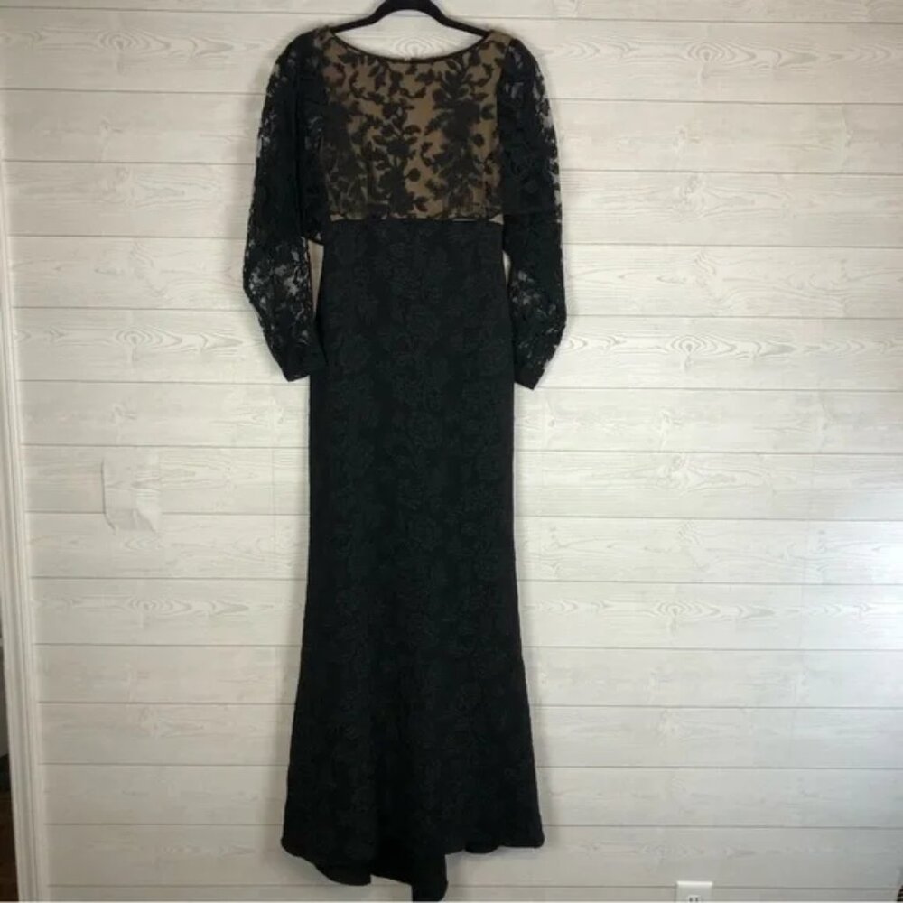 VINTAGE TADASHI SHOJI RYDER JACQUARD BLACK FLORAL POLYESTER NYLON DRESS SIZE 4